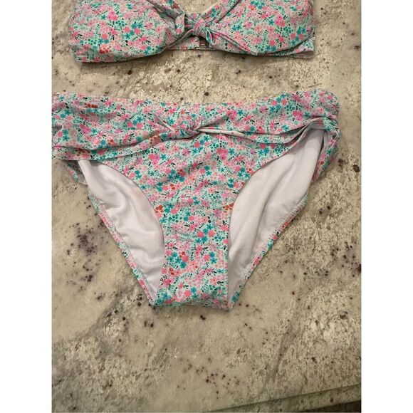 Pink Lily Light Blue Ditsy Floral Print Flutter Sleeve Bikini sz XL NWOT - Picture 5 of 10